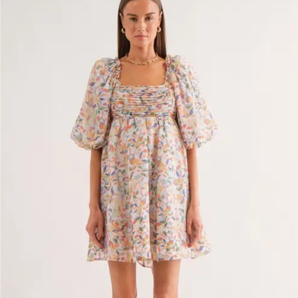 Chic Floral Puff Sleeve Mini Dress